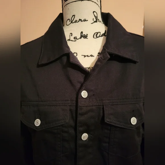 Brandy Melville J. Galt Cropped Black Denim Jacket, Raw Edge Hem, EUC, S - Picture 8 of 14